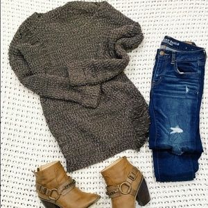 Brown oversized distressed sweater